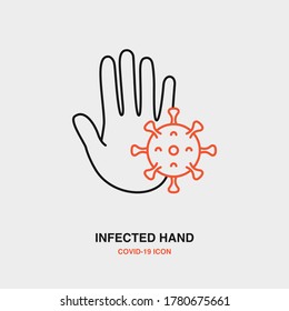 Infected Hand Colored Line Icon on Isolated Background. COVID-19, Corona Virus, Healthcare, Infection Concept Icon.
