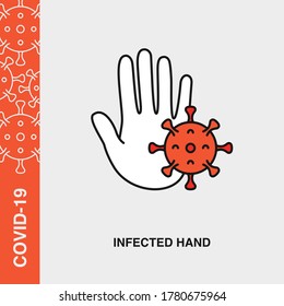 Infected Hand Colored Linear Icon on Isolated Background. COVID-19, Corona Virus, Infection Concept Icon.