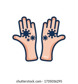 infected hands icon over white background, line color style, vector illustration