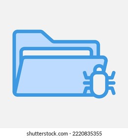 Icono infectado en azul sobre carpetas, uso para presentación de aplicación móvil del sitio web