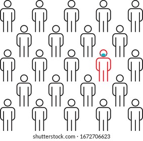 Infected person using mask surrounded by people 