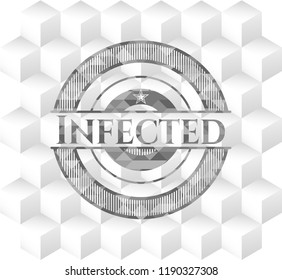 Infected realistic grey emblem with cube white background