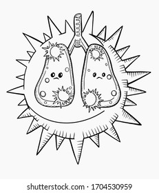 infected sad lungs bronchi disease virus bacterium outline stroke black white vector organ breathing coronavirus banner element