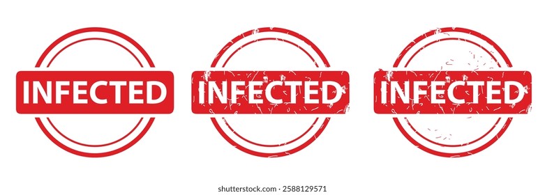 Infected, Set Circle Red Vector Rubber Stamp Effect at White