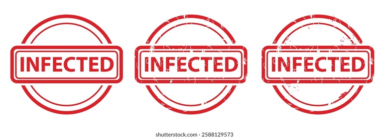 Infected, Set Circle Red Vector Rubber Stamp Effect at White