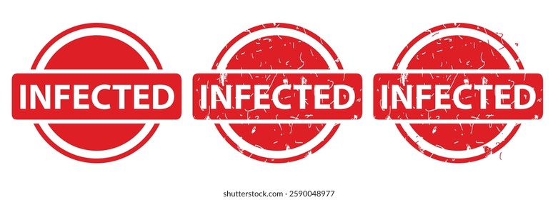 Infected, Set Circle Red Vector Rubber Stamp Effect at White