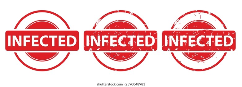 Infected, Set Circle Red Vector Rubber Stamp Effect at White