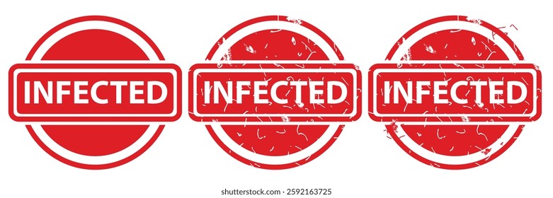 Infected, Set Circle Red Vector Rubber Stamp Effect at White