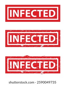 Infected, Set Rectangle Red Vector Rubber Stamp Effect at White