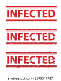 Infected, Set Rectangle Red Vector Rubber Stamp Effect at White