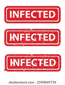 Infected, Set Rectangle Red Vector Rubber Stamp Effect at White