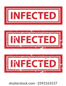 Infected, Set Rectangle Red Vector Rubber Stamp Effect at White