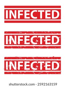 Infected, Set Rectangle Red Vector Rubber Stamp Effect at White