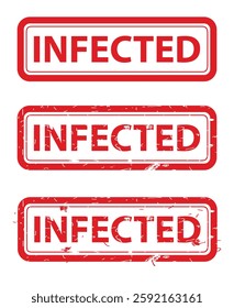 Infected, Set Rectangle Red Vector Rubber Stamp Effect at White