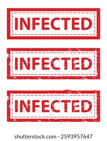 Infected, Set Rectangle Red Vector Rubber Stamp Effect at White