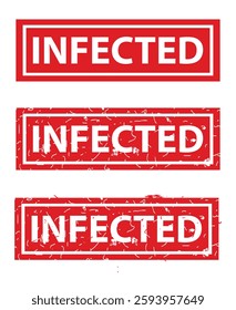 Infected, Set Rectangle Red Vector Rubber Stamp Effect at White