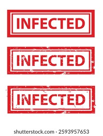 Infected, Set Rectangle Red Vector Rubber Stamp Effect at White