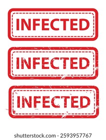 Infected, Set Rectangle Red Vector Rubber Stamp Effect at White