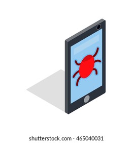 Infected smartphone icon in isometric 3d style on a white background