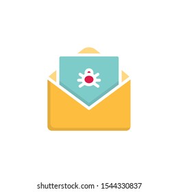 Infected spam email flat icon, vector sign, Envelope mail with virus letter colorful pictogram isolated on white. Symbol, logo illustration. Flat style design