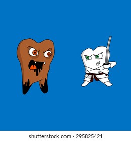 Infected tooth wants to destroy a healthy tooth. Infecting healthy tooth.