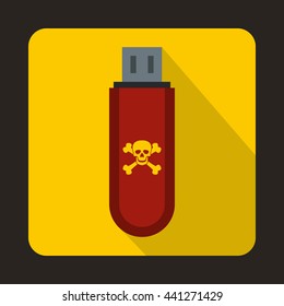 Infected USB flash drive icon in flat style on a yellow background
