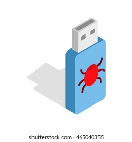 Infected USB flash drive icon in isometric 3d style on a white background