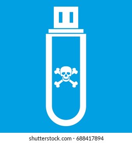 Infected USB flash drive icon white isolated on blue background vector illustration