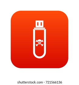 Infected USB flash drive icon digital red for any design isolated on white vector illustration