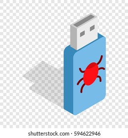 Infected USB flash drive isometric icon 3d on a transparent background vector illustration