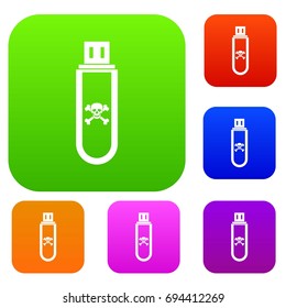 Infected USB flash drive set icon in different colors isolated vector illustration. Premium collection