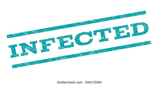 Infected watermark stamp. Text tag between parallel lines with grunge design style. Rubber seal stamp with unclean texture. Vector cyan color ink imprint on a white background.