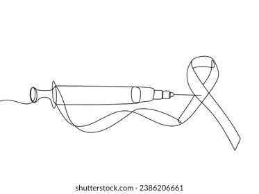 Infection with AIDS through injections and non-sterile syringes. A symbol of people's awareness of the importance of the AIDS problem. World AIDS Day. One line drawing for different uses. Vector.