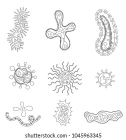 Infection bacteria and pandemic virus vector outlune biology icon.bacteria and microbe organism allergen.Cartoon vector illustration.Bacteria and germs virus set