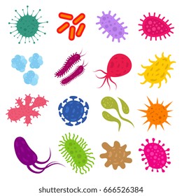 Infection bacteria and pandemic virus vector biology icons. Illustration of bacteria and microbe organism allergen
