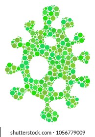 Infection Cell collage of filled circles in variable sizes and ecological green color tints. Vector round elements are composed into infection cell collage. Ecology vector illustration.
