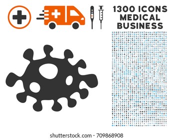 Infection Cell grey vector icon with 1300 medical commerce symbols. Collection style is flat bicolor light blue and gray pictograms.