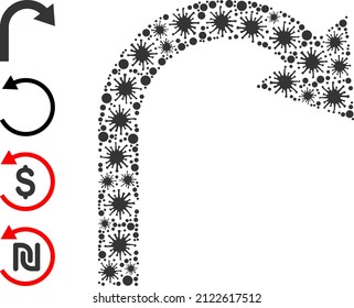 Infection collage turn back arrow icon, and more icons. Turn back arrow collage for breakout templates. Vector collage is created of random Covid-2019 elements.