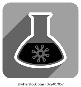Infection Container Flask long shadow vector icon. Style is a flat infection container flask iconic symbol on a gray square background.