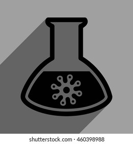 Infection Container Flask long shadow vector icon. Style is a flat infection container flask black iconic symbol on a gray square background with longshadow.