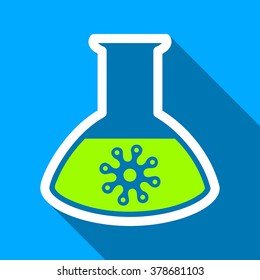Infection Container Retort long shadow vector icon. Style is a flat light symbol with rounded angles on a blue square background.