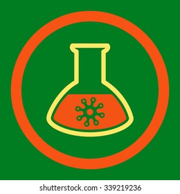 Infection Container vector icon. Style is bicolor flat rounded symbol, orange and yellow colors, rounded angles, green background.