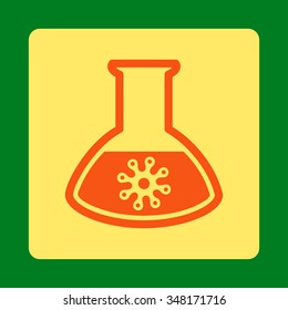 Infection Container vector icon. Style is flat rounded square button, orange and yellow colors, green background.
