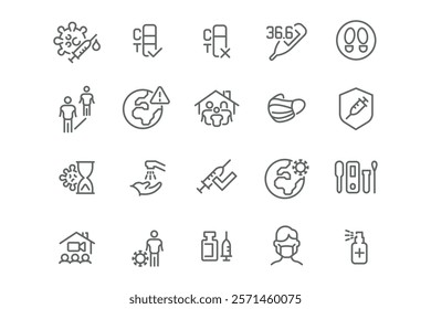 Infection Control Icons Set- COVID, Flu, and Hygiene Visuals. Ideal for educational and public health campaigns.