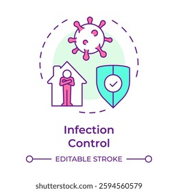 Infection control multi color concept icon. Prevent spread of viral diseases. Hospital bed management. Round shape line illustration. Abstract idea. Graphic design. Easy to use in article