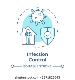 Infection control soft blue concept icon. Prevent spread of viral diseases. Hospital bed management. Round shape line illustration. Abstract idea. Graphic design. Easy to use in article