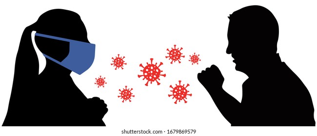 Infection corona virus. Man coughs. Virus protective mask. Vector illustration