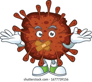 Infection coronavirus cartoon character design concept showing silent gesture