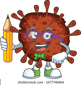 Infection coronavirus clever student character using a pencil