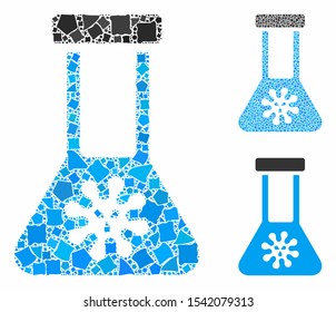 Infection flask mosaic of tuberous items in variable sizes and shades, based on infection flask icon. Vector abrupt items are composed into collage. Infection flask icons collage with dotted pattern.
